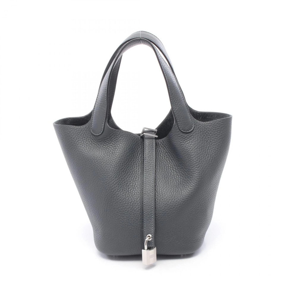 Hermes Picotin Lock PM Gris Misty Handbag, Leather, Taurillon Clemence Women'...